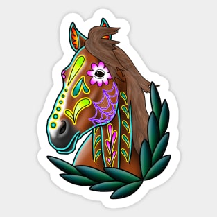 Day of the Dead Bay Sugar Skull Horse Sticker